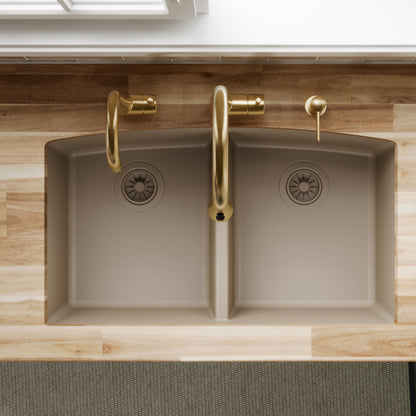 32-1/2" Undermount Double Equal Bowl Quartz Composite Kitchen Sink In Concrete