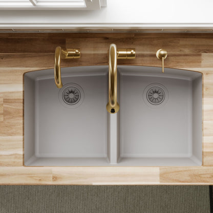 32-1/2" Undermount Double Equal Bowl Quartz Composite Kitchen Sink In Grey