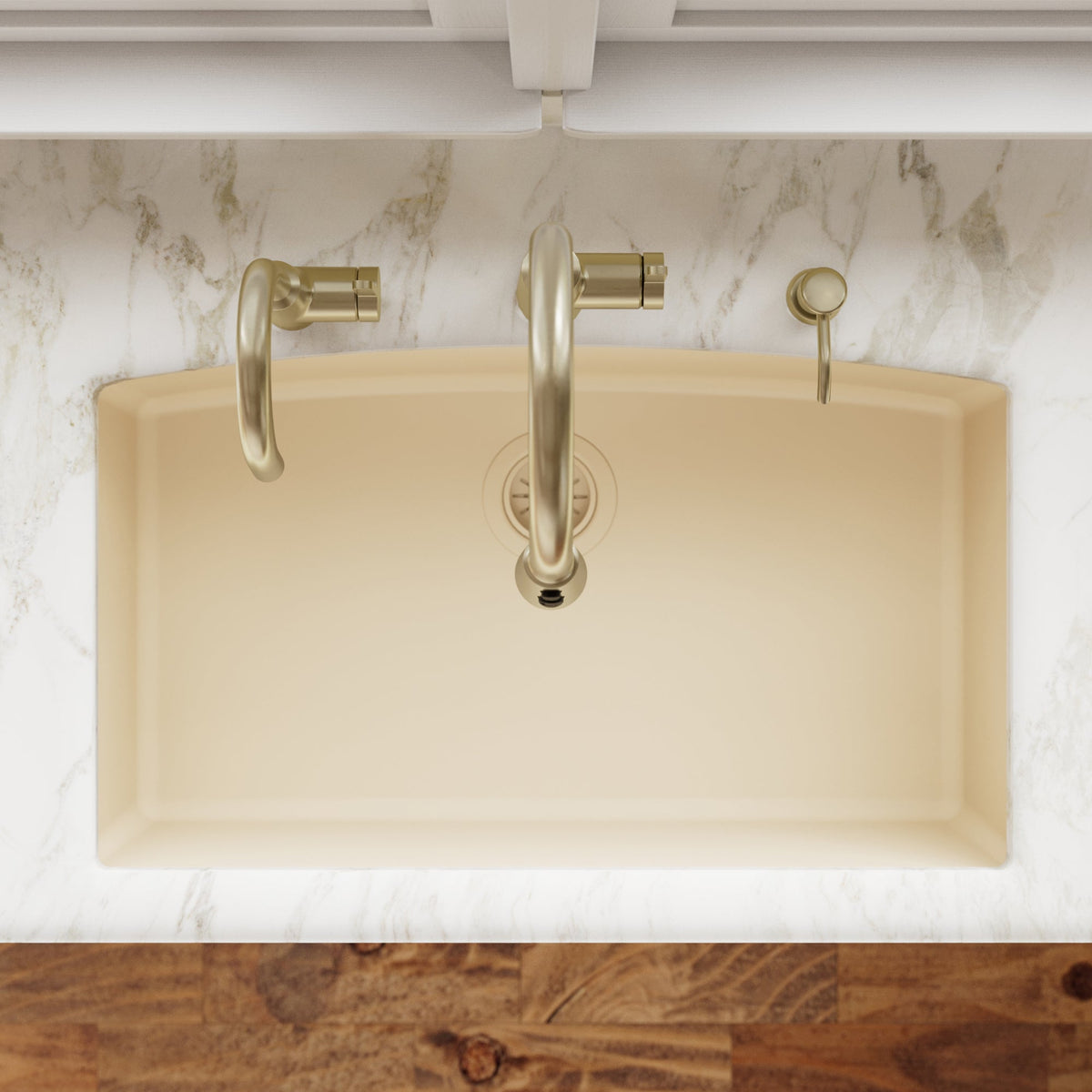 32-1/2" Undermount Large Single Bowl Quartz Composite Kitchen Sink In Bisque