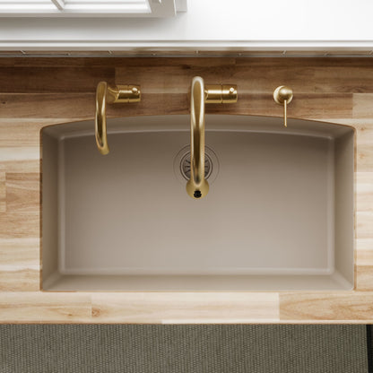 32-1/2" Undermount Large Single Bowl Quartz Composite Kitchen Sink In Concrete