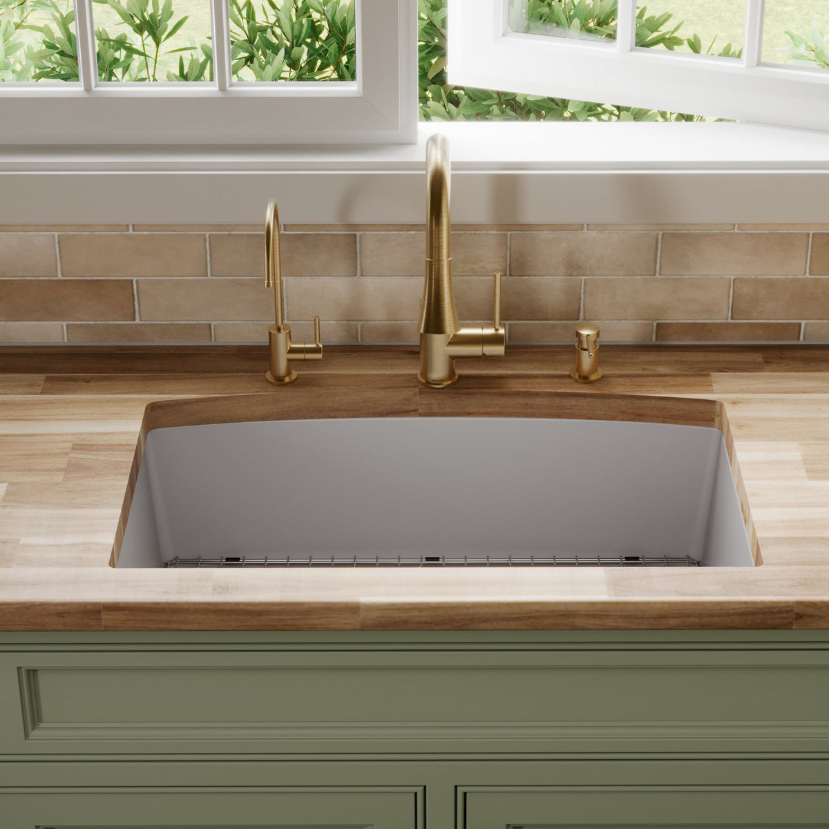 32-1/2" Undermount Large Single Bowl Quartz Composite Kitchen Sink Kit In Grey