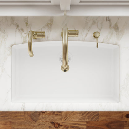32-1/2" Undermount Large Single Bowl Quartz Composite Kitchen Sink In White