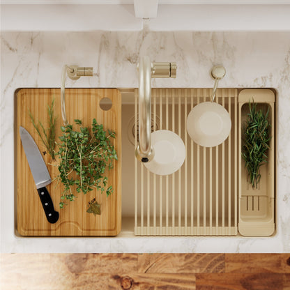 32" Undermount Single Bowl Quartz Kitchen Sink Kit In Bisque