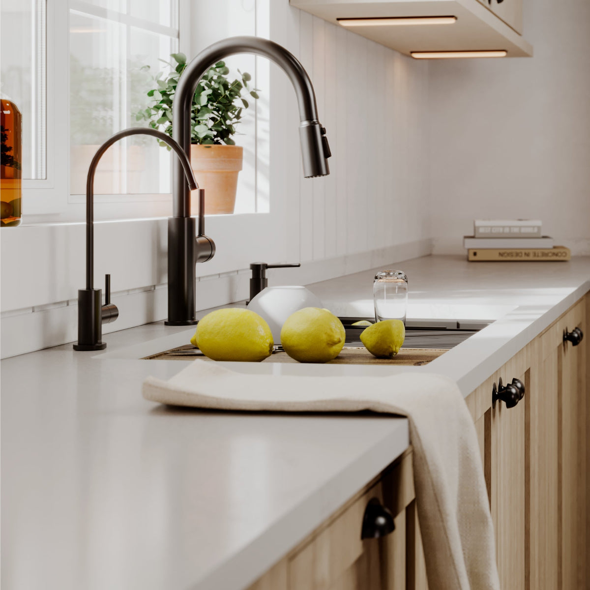 32" Undermount Single Bowl Quartz Kitchen Sink Kit In Black