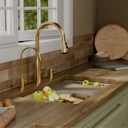 32" Undermount Single Bowl Quartz Kitchen Sink Kit In Concrete