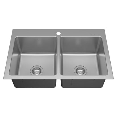 Lansen 33" Top Mount 18 Gauge Double Bowl Stainless Steel Sink with Accessories