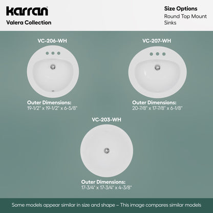 Valera 20" Circular Top Mount Vitreous China Bathroom Sink In White