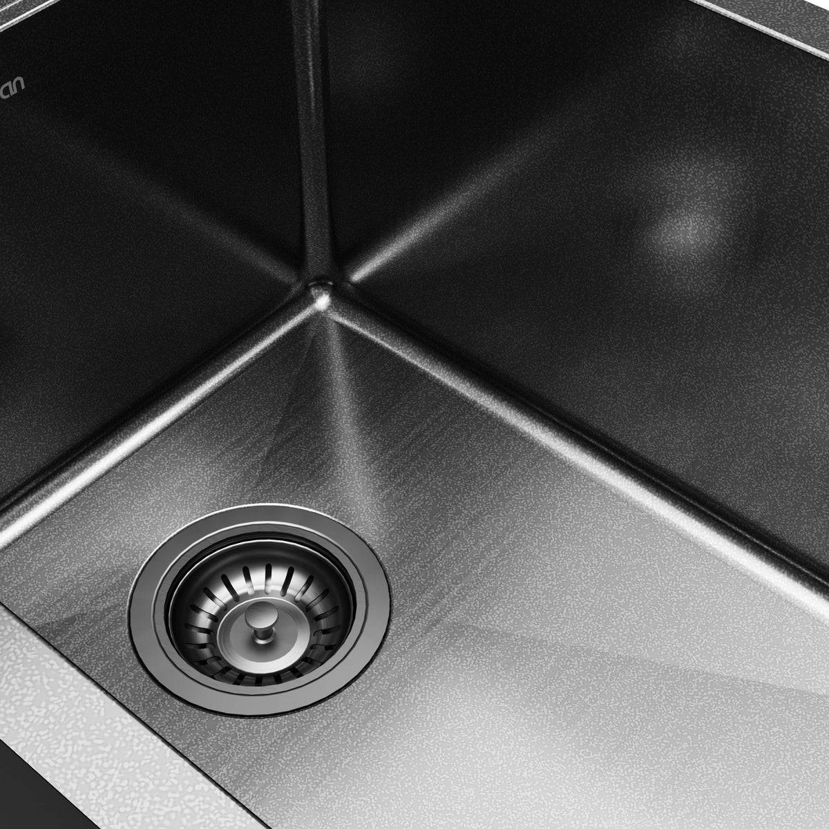 Elite 15" Undermount Workstation 16 Gauge Single Bowl Stainless Steel Kitchen Sink In Gunmetal Black