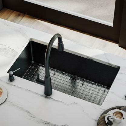 Elite 32" Undermount 16 Gauge Single Bowl Stainless Steel Kitchen Sink In Gunmetal Black