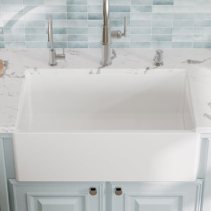 Fireclay 30" Reversible Apron Front Single Bowl Kitchen Sink In White