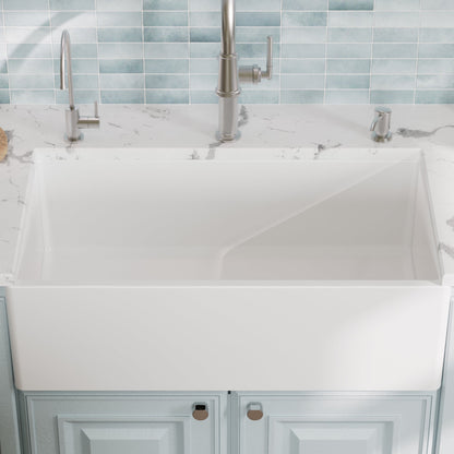 Fireclay 33" Reversible Apron Front Single Bowl Kitchen Sink In White