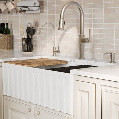 Fireclay 33" Reversible Apron Front Double Bowl Workstation Kitchen Sink In White