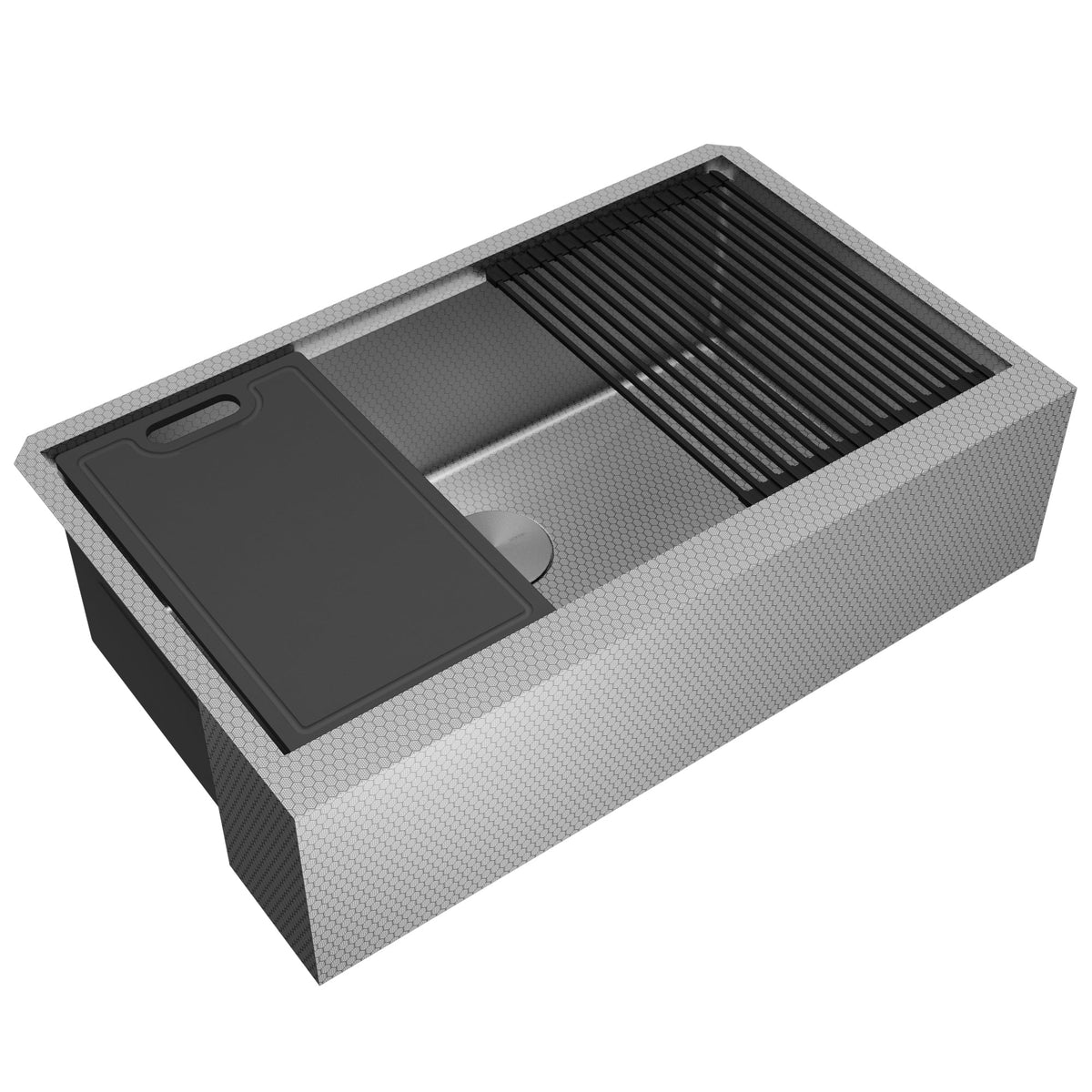 Matrix 33" Farmhouse Workstation 16 Gauge Single Bowl Stainless Steel Kitchen Sink with Accessories