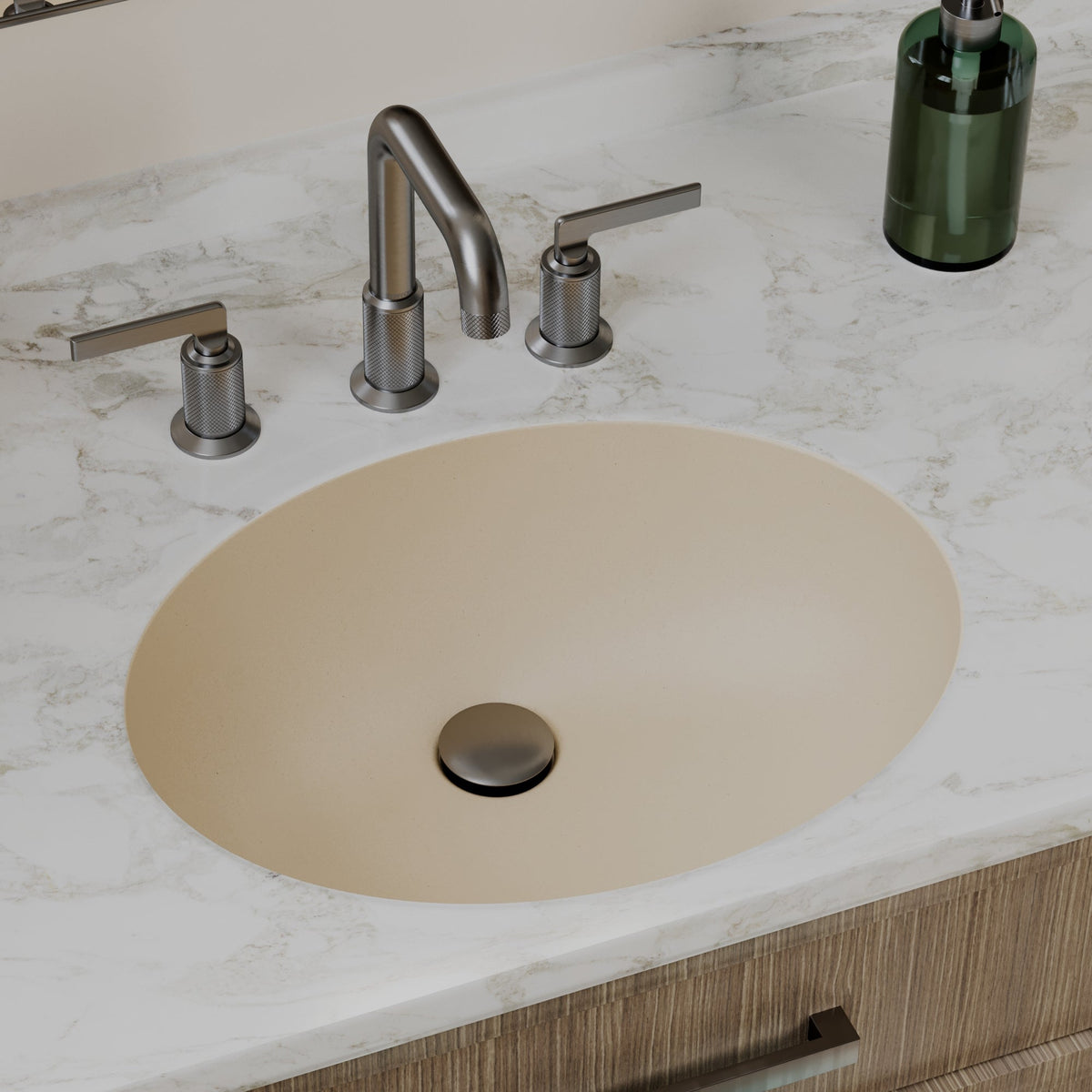 19" Seamless Undermount Quartz Composite Bathroom Sink In Bisque