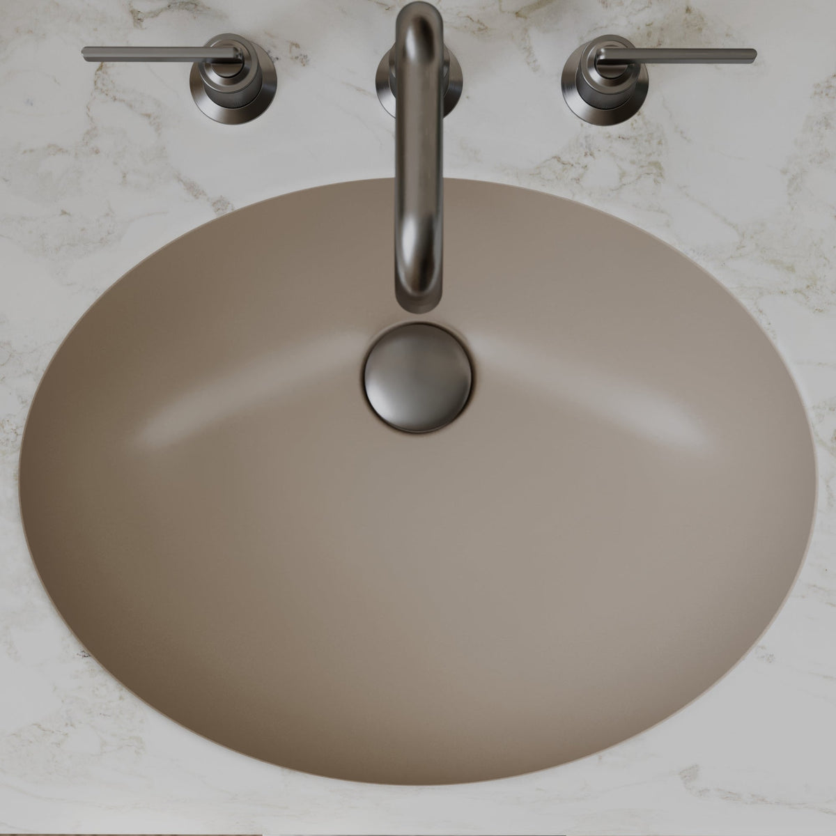 19" Seamless Undermount Quartz Composite Bathroom Sink In Concrete