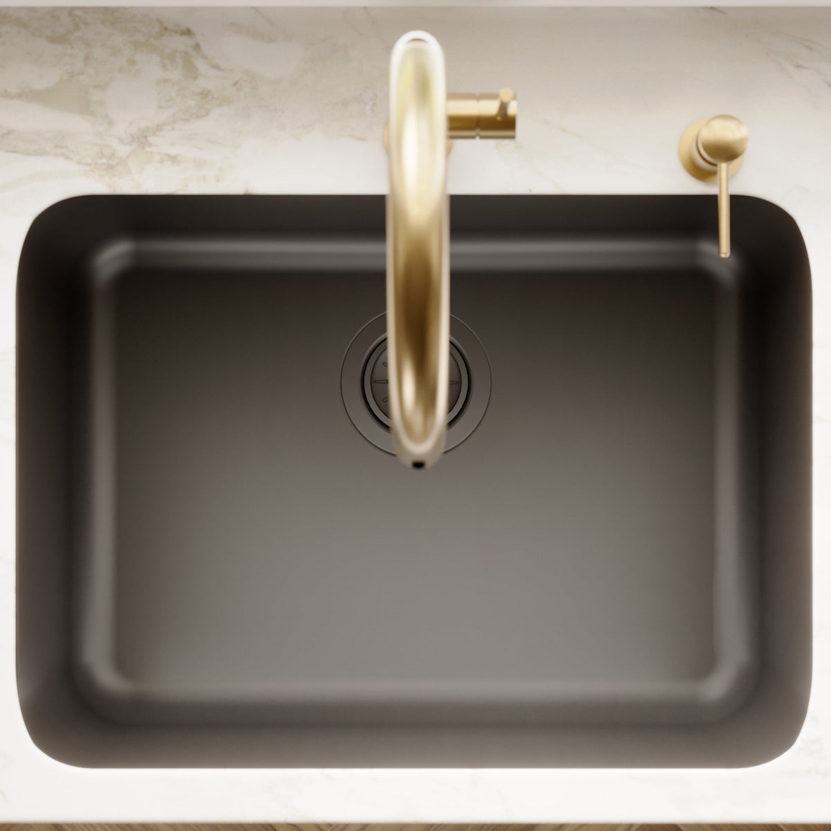 24-1/8" Seamless Undermount Single Bowl Quartz Composite Kitchen Sink In Black