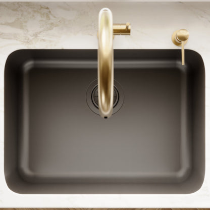 24-1/8" Seamless Undermount Single Bowl Quartz Composite Kitchen Sink In Black