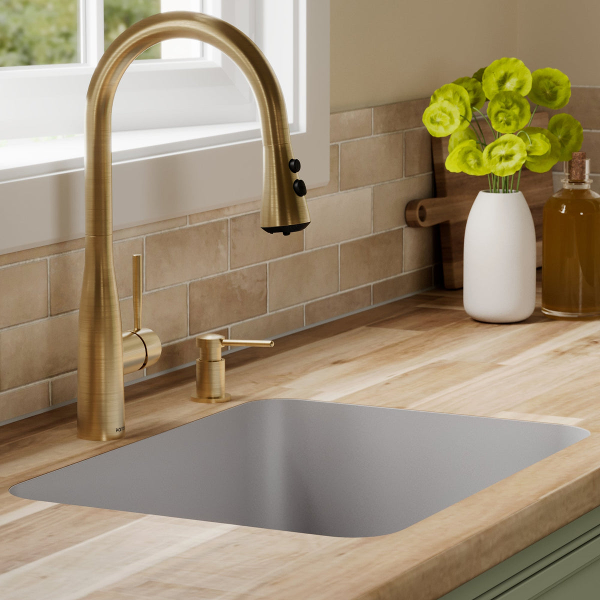 24-1/8" Seamless Undermount Single Bowl Quartz Composite Kitchen Sink In Grey