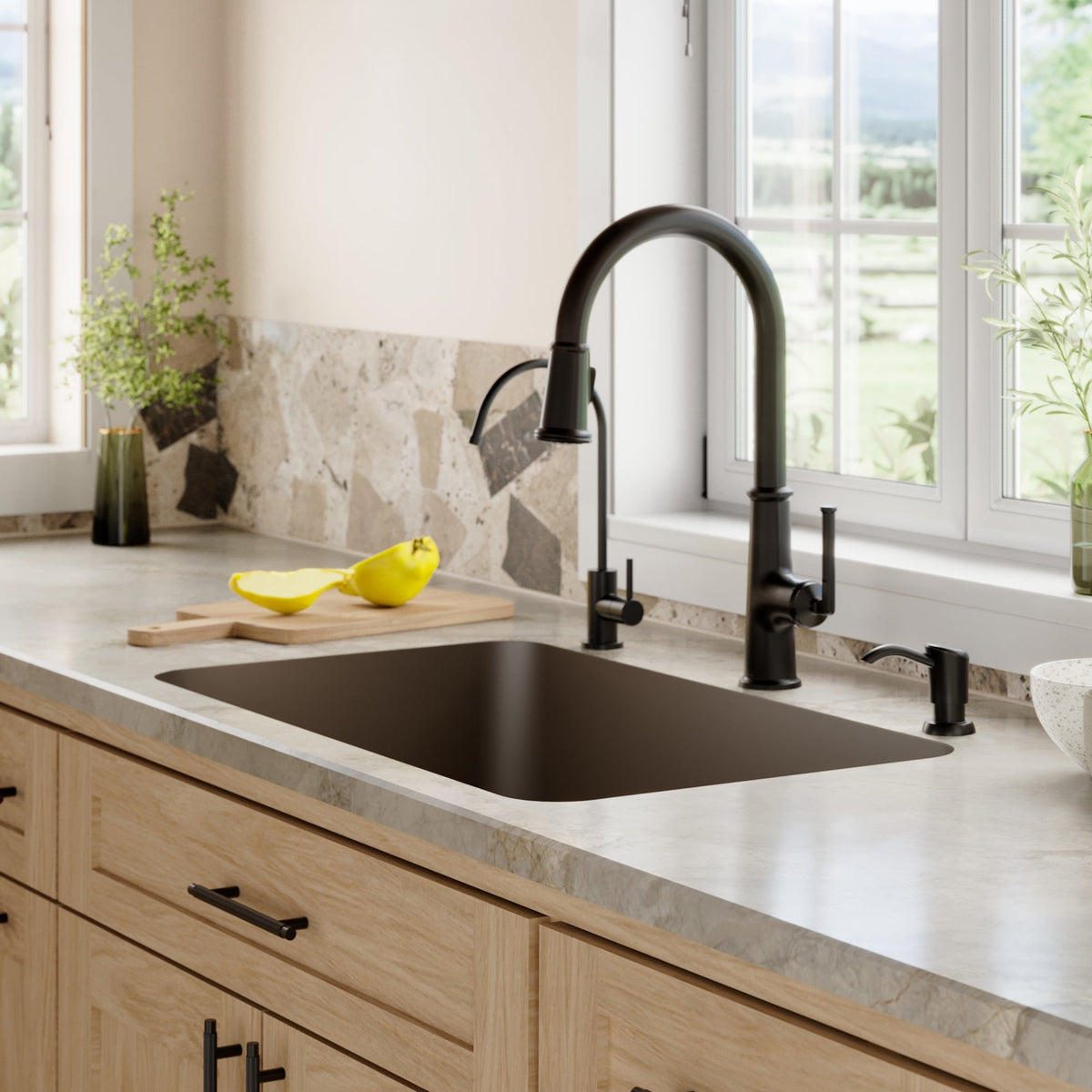 30-7/8" Seamless Undermount Large Single Bowl Quartz Composite Kitchen Sink In Brown