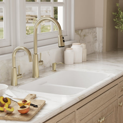 32-7/8" Seamless Undermount Doube Equal Bowl Quartz Composite Kitchen Sink In White
