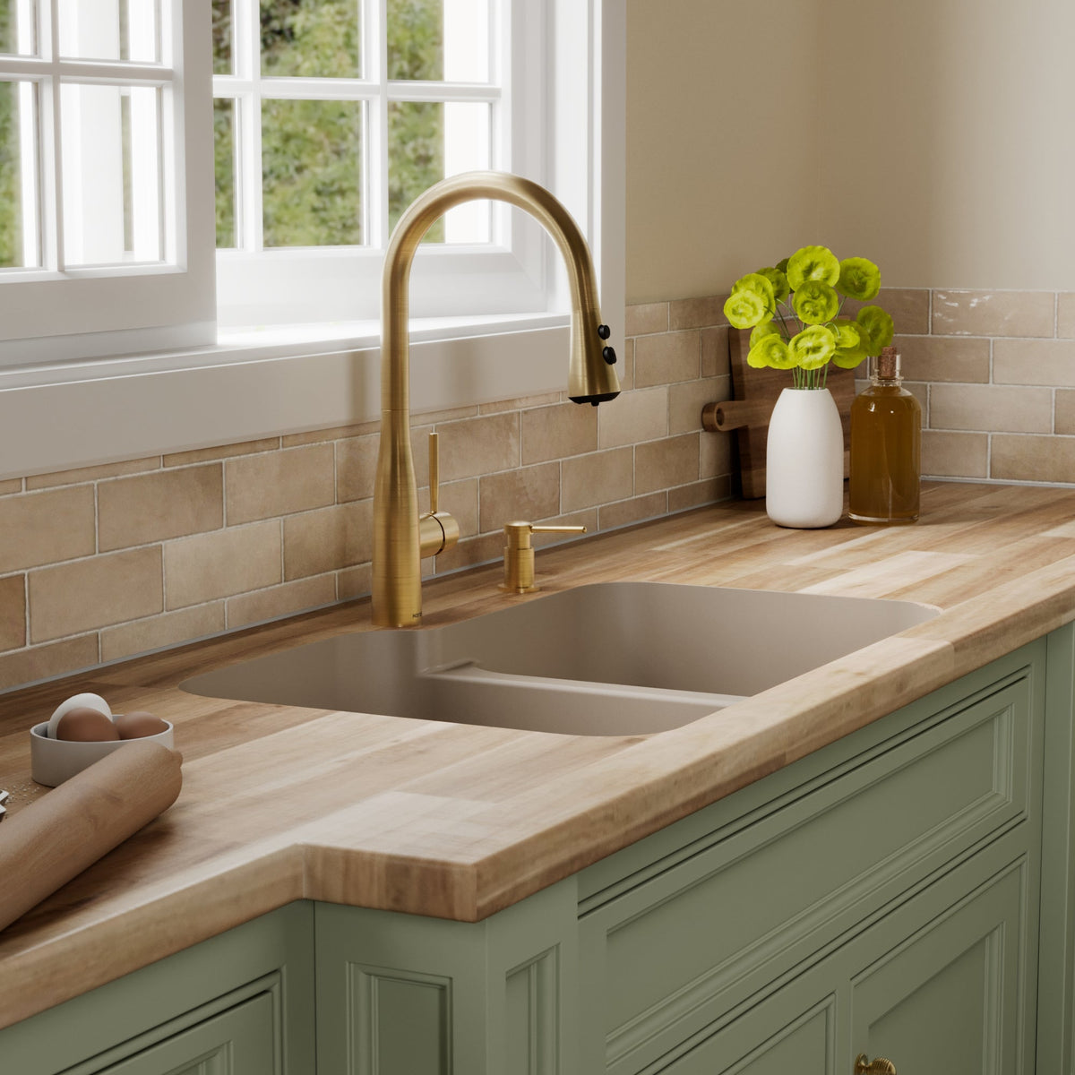 32-3/8" Seamless Undermount Double Offset Bowl Quartz Composite Kitchen Sink In Concrete