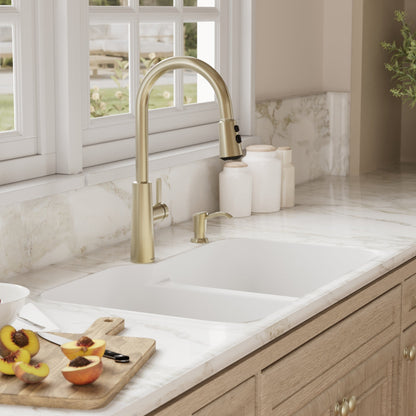 32-3/8" Seamless Undermount Double Offset Bowl Quartz Composite Kitchen Sink In White