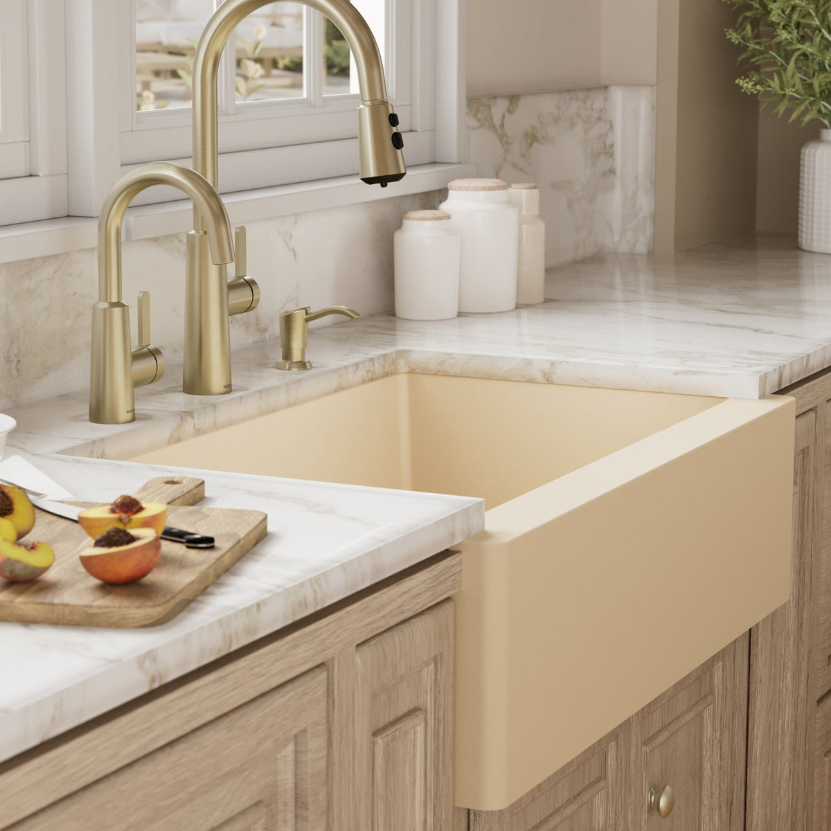 34" Farmhouse Large Single Bowl Quartz Composite Kitchen Sink In Bisque