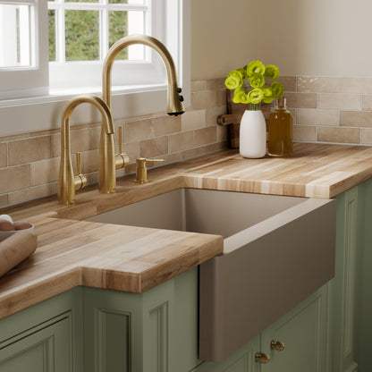 34" Farmhouse Large Single Bowl Quartz Composite Kitchen Sink In Concrete
