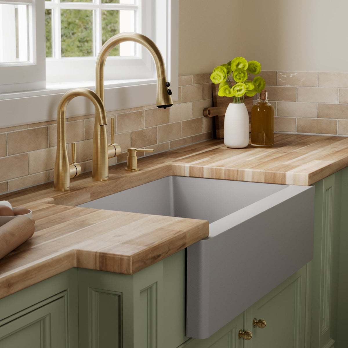 34" Farmhouse Large Single Bowl Quartz Composite Kitchen Sink In Grey