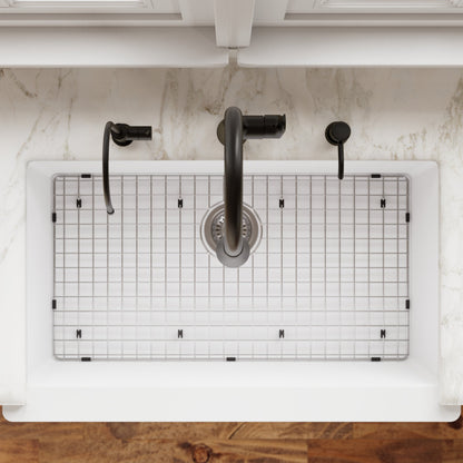 34" Farmhouse Large Single Bowl Quartz Composite Kitchen Sink Kit In White
