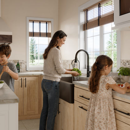 34" Farmhouse Double Equal Bowl Quartz Composite Kitchen Sink Kit In Brown