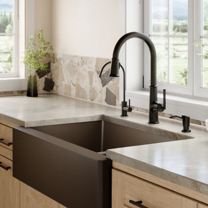 34" Farmhouse Double Equal Bowl Quartz Composite Kitchen Sink In Brown
