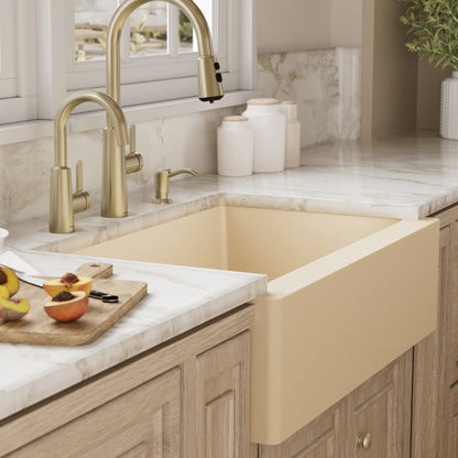 34" Farmhouse Double Offset Bowl Quartz Composite Kitchen Sink In Bisque