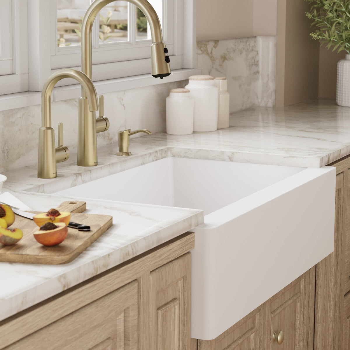 34" Farmhouse Double Offset Bowl Quartz Composite Kitchen Sink In White
