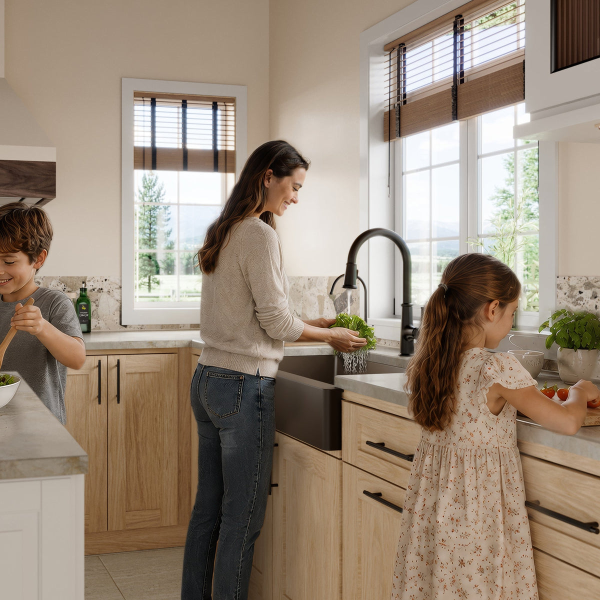 34" Retrofit Farmhouse Large Single Bowl Quartz Composite Kitchen Sink Kit In Brown
