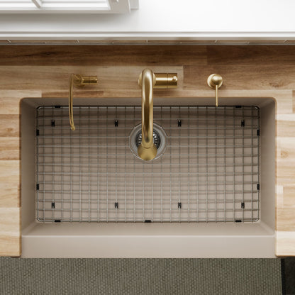 34" Retrofit Farmhouse Large Single Bowl Quartz Composite Kitchen Sink Kit In Concrete