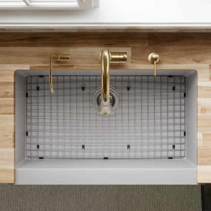 34" Retrofit Farmhouse Large Single Bowl Quartz Composite Kitchen Sink Kit In Grey