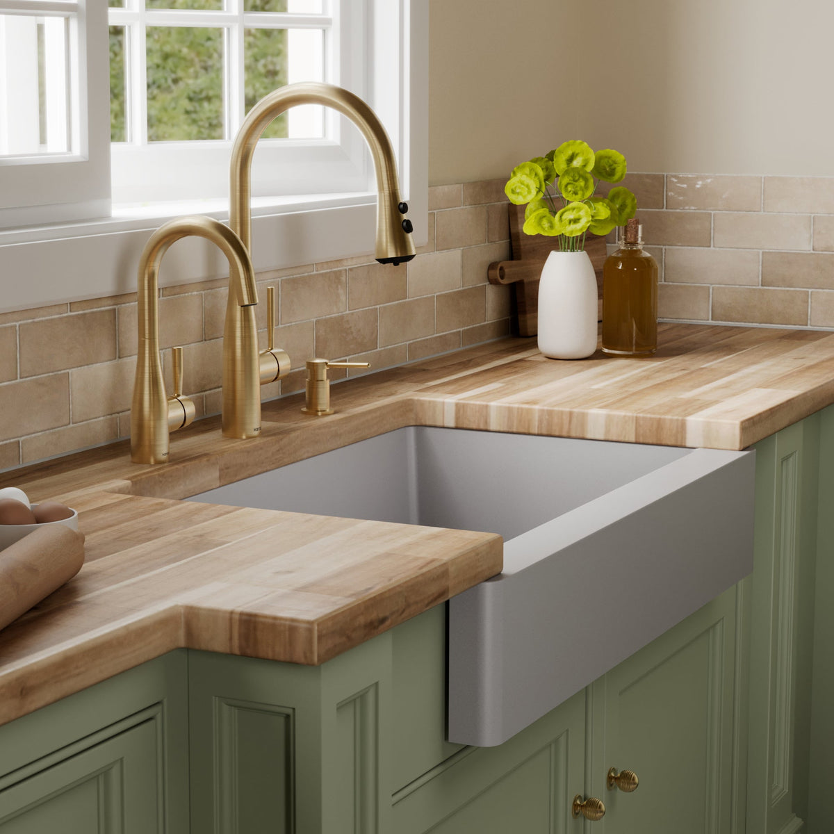 34" Retrofit Farmhouse Large Single Bowl Quartz Composite Kitchen Sink In Grey