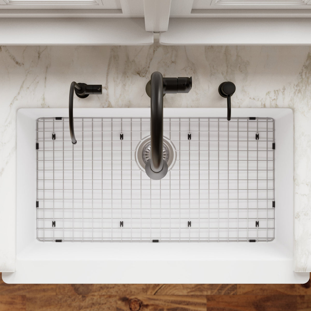 34" Retrofit Farmhouse Large Single Bowl Quartz Composite Kitchen Sink Kit In White