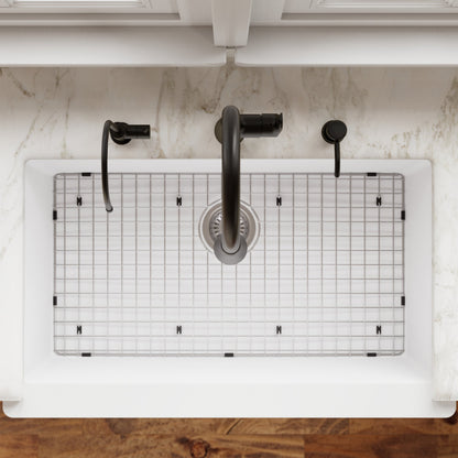 34" Retrofit Farmhouse Large Single Bowl Quartz Composite Kitchen Sink Kit In White