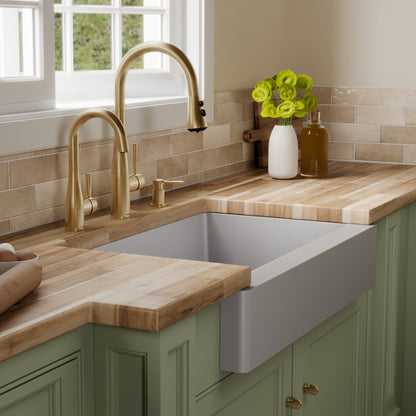 34" Retrofit Farmhouse Double Equal Bowl Quartz Composite Kitchen Sink In Grey