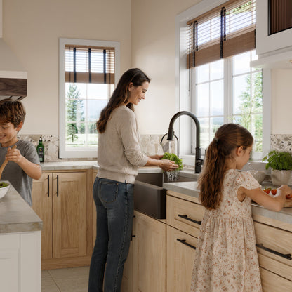 34" Retrofit Farmhouse Double Offset Bowl Quartz Composite Kitchen Sink Kit In Brown