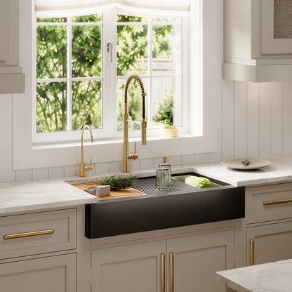 34" Retrofit Farmhouse Large Single Bowl Quartz Composite Workstation Kitchen Sink In Black