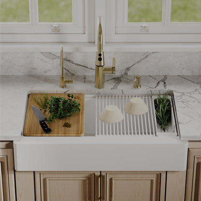 34" Apron Front Single Bowl Quartz Kitchen Sink Kit In White