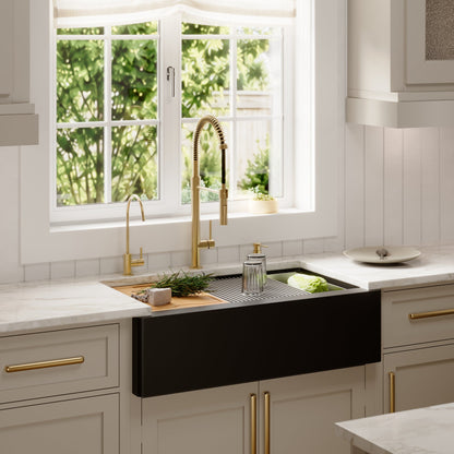 34" Farmhouse Large Single Bowl Quartz Composite Workstation Kitchen Sink In Black