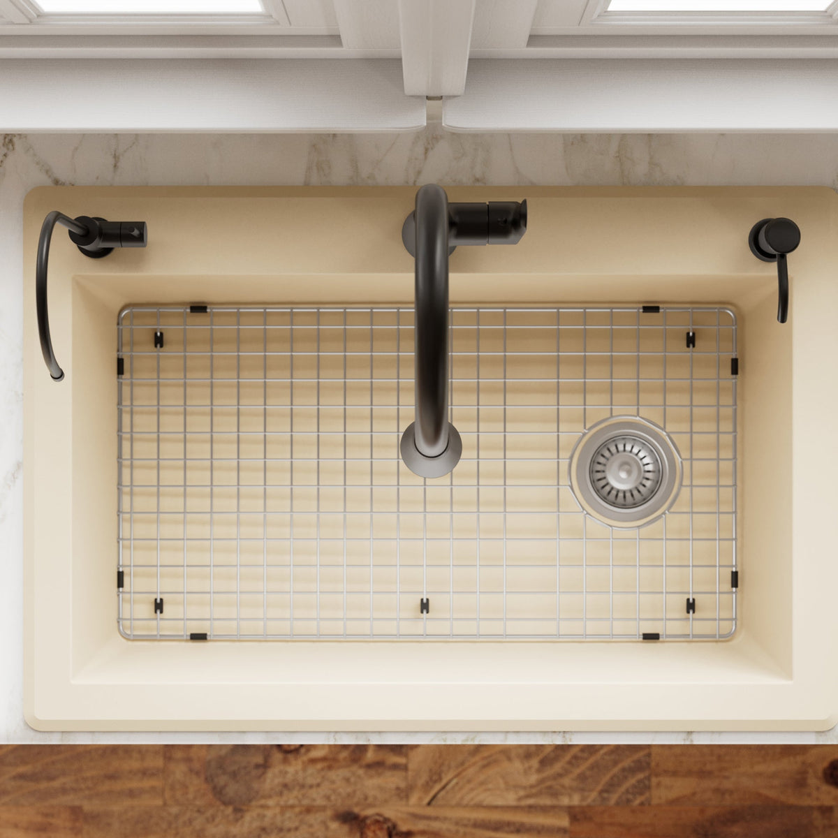 33" Top Mount Large Single Bowl Quartz Composite Kitchen Sink Kit In Bisque