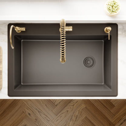 33" Top Mount Large Single Bowl Quartz Composite Kitchen Sink In Black