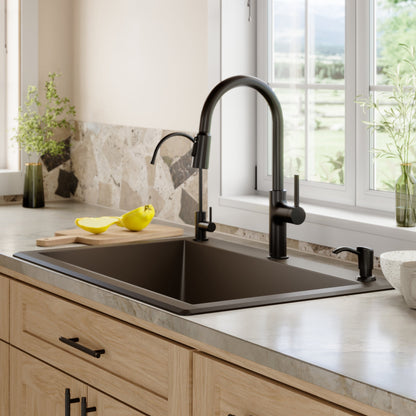 33" Top Mount Large Single Bowl Quartz Composite Kitchen Sink In Brown