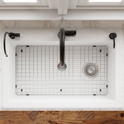 33" Top Mount Large Single Bowl Quartz Composite Kitchen Sink Kit In White