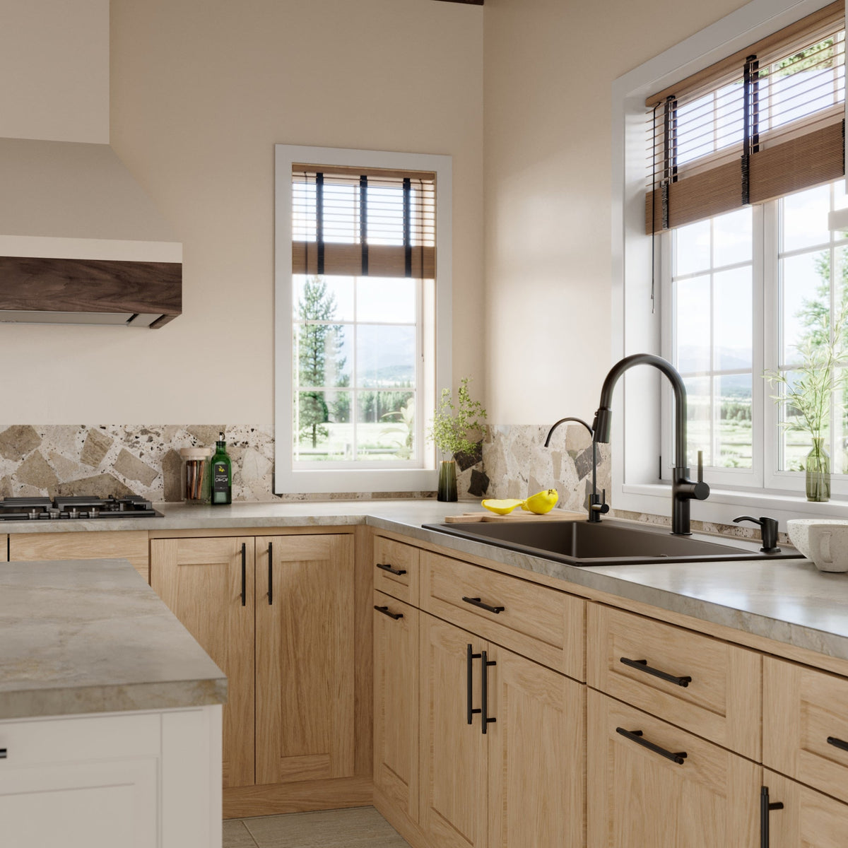 33" Top Mount Double Equal Bowl Quartz Composite Kitchen Sink Kit In Brown